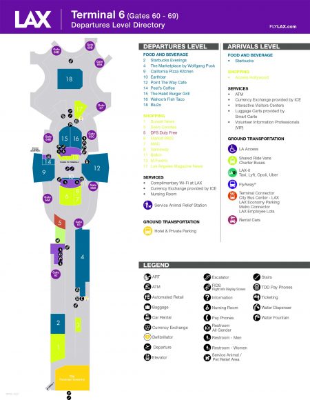 Terminal 6 map at the Los Angeles International Airport LAX