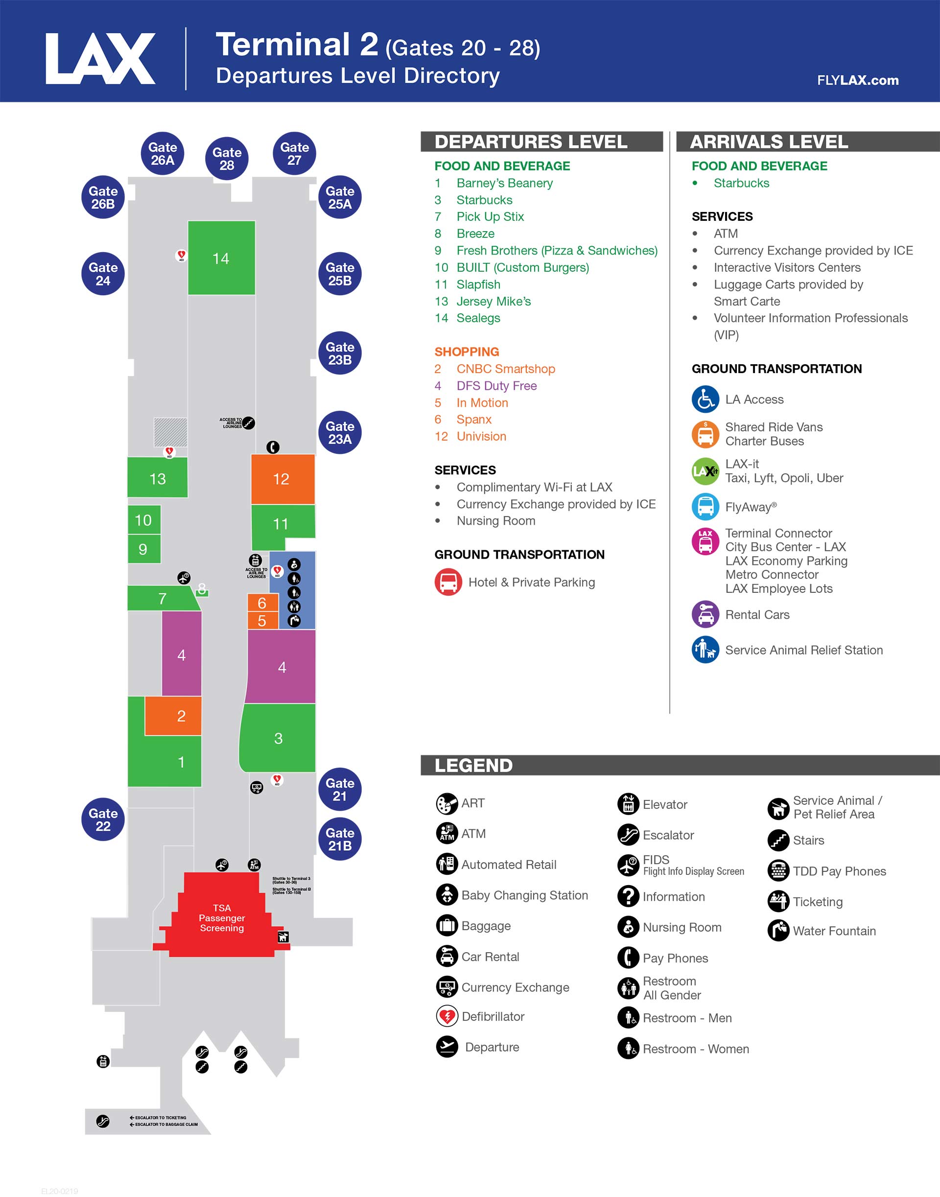 Terminal 2 map at the Los Angeles International Airport LAX