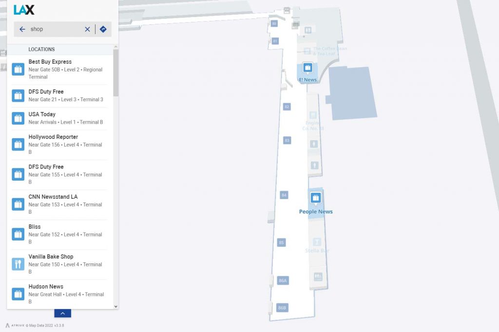 Terminal 8 map at the Los Angeles International Airport LAX